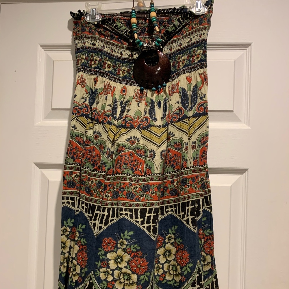 Strapless boho paisley print dress, size 4